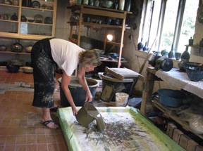 Pour wet clay